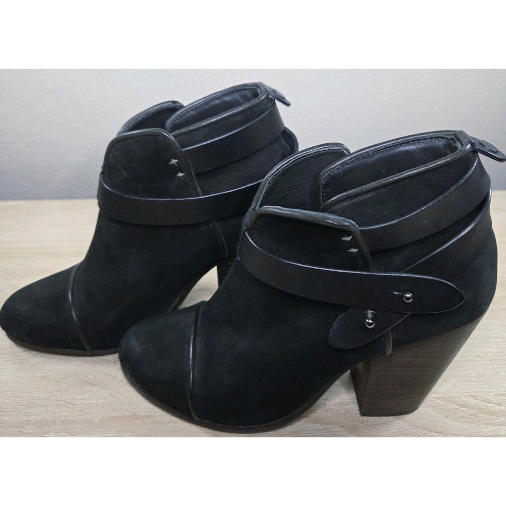 Rag & Bone‎ Harrow Suede Ankle Boots Womens 6 Black Wrap Strap Pushpin Booties
